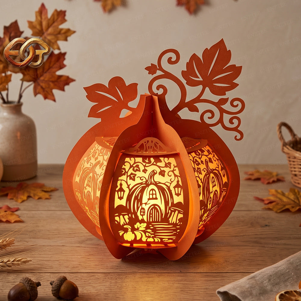 Pumpkin Paper Lantern SVG - 3D Fall Season Night Light Template 2