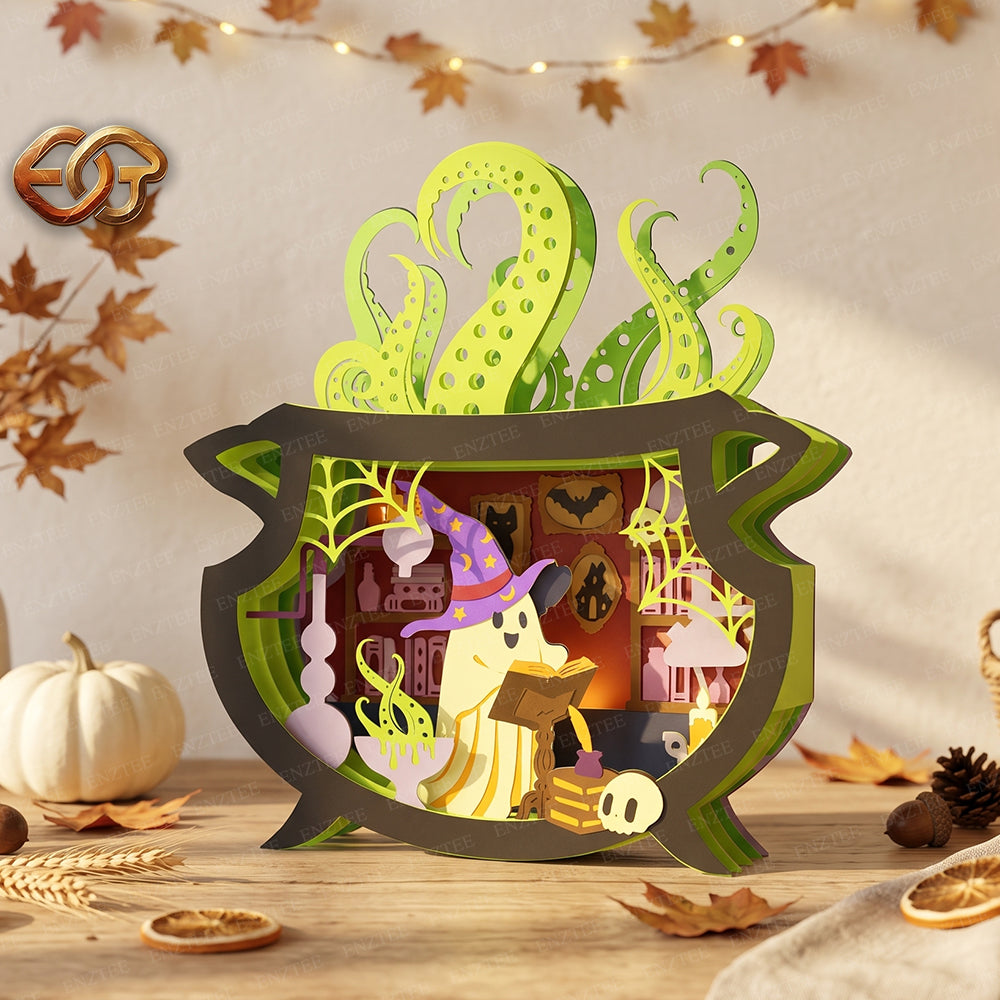 Halloween Boo Pop-up Claudron SVG - 3D Layered Halloween Paper Craft Template for Cricut 3