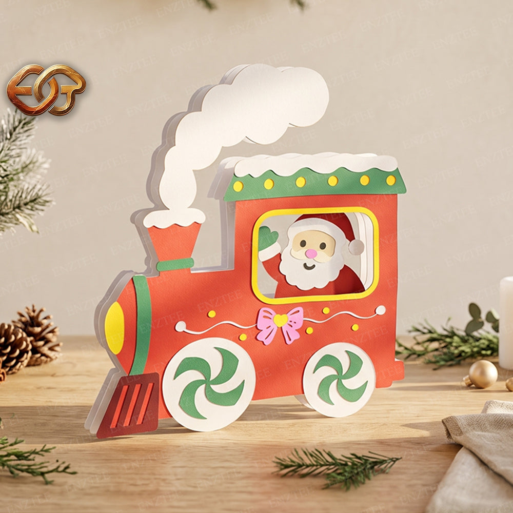 Train de Noël pop-up SVG - Modèle d'artisanat de Noël en papier 3D en couches pour Cricut
