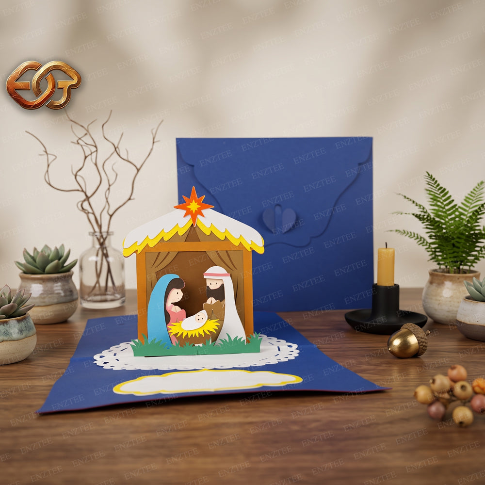 Combo 3 Nativity Scene Pop-up Card SVG - 3D Layered Christmas Paper Craft Template for Cricut