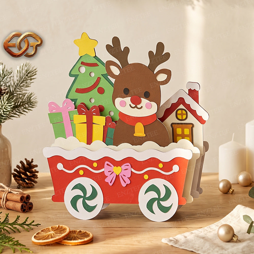 Train de Noël pop-up SVG - Modèle d'artisanat de Noël en papier 3D en couches pour Cricut