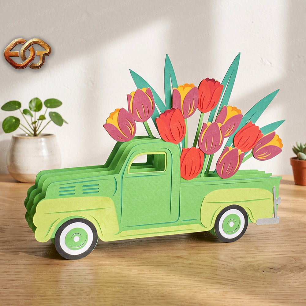 Flower Pop-up Car SVG – 3D Layered Flower Car Paper Craft Template for Cricut 3
