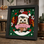 Christmas Hedgehog Shadow Box SVG for Cricut | 3D Layered SVG Paper Cut Light Box Template