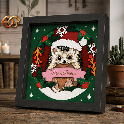 Christmas Hedgehog Shadow Box SVG for Cricut | 3D Layered SVG Paper Cut Light Box Template