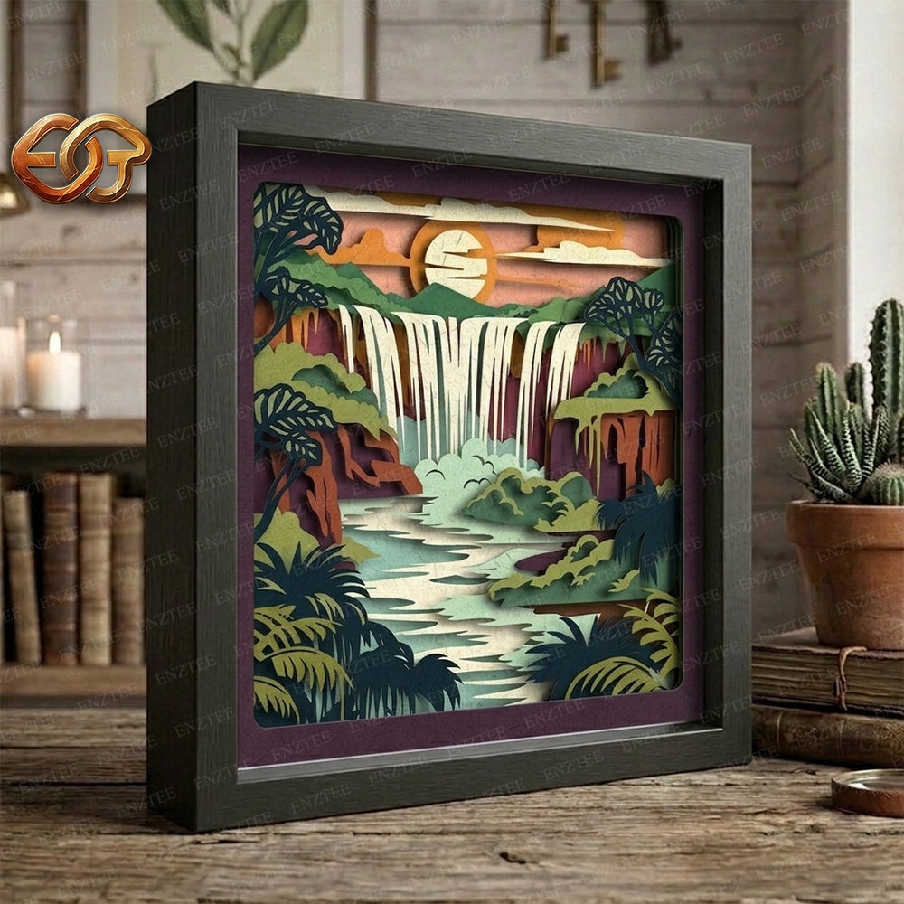 Waterfall Shadow Box SVG for Cricut | 3D Layered SVG Paper Cut Light Box Template