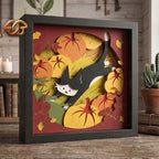 Autumn Cat Shadow Box SVG for Cricut | 3D Layered SVG Paper Cut Light Box Template