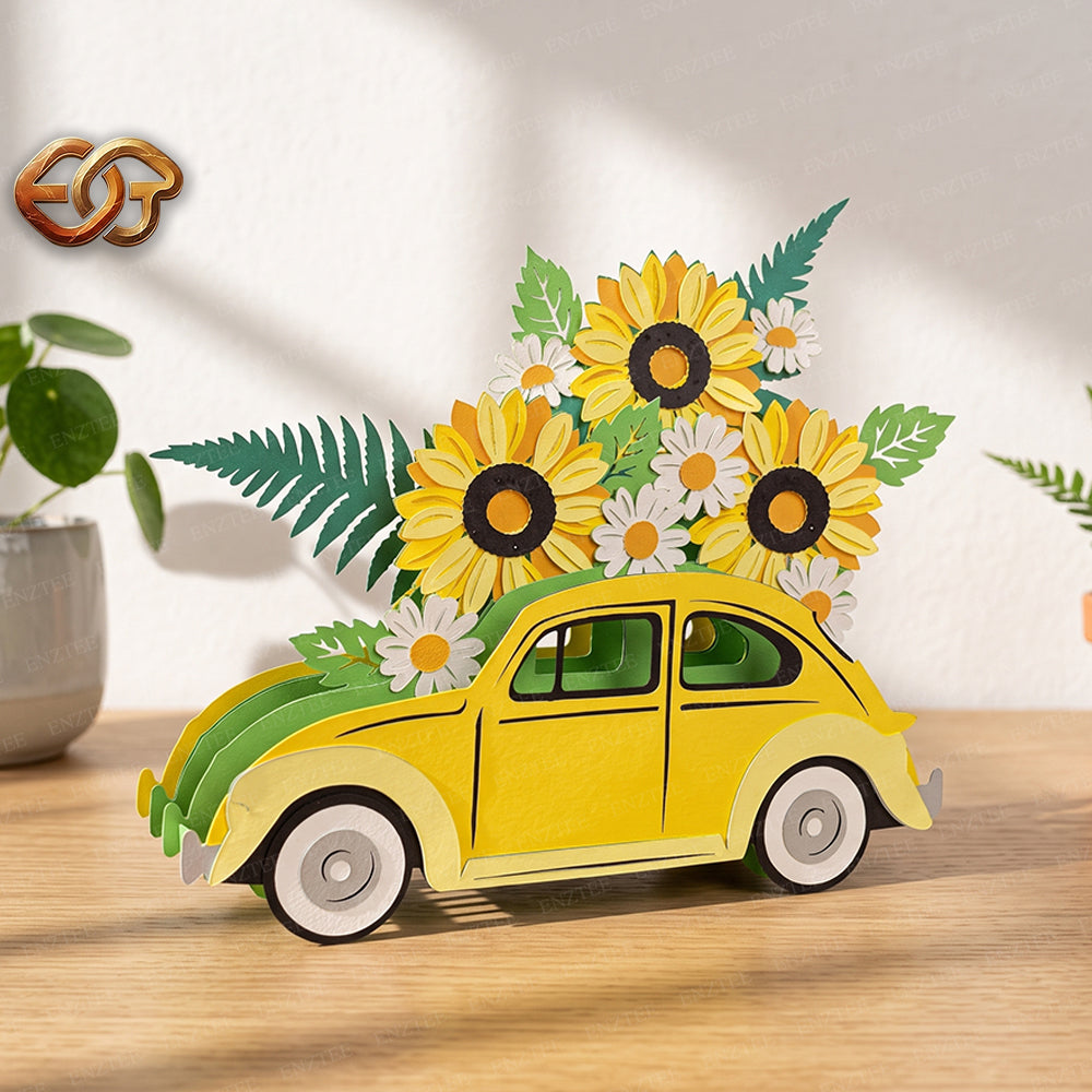 Flower Pop-up Car SVG – 3D Layered Flower Car Paper Craft Template for Cricut 2