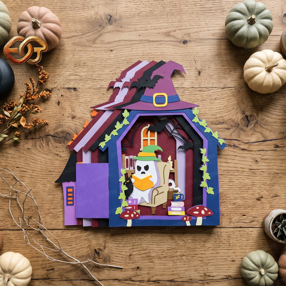 Boo Halloween Pop-up Haunted House SVG - 3D Layered Halloween Paper Craft Template for Cricut