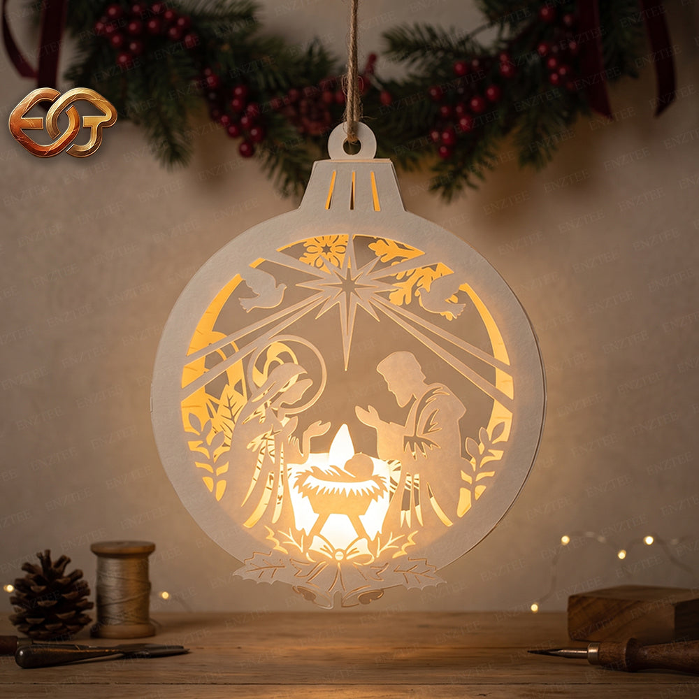 Christmas Ornament Candle Paper Lantern SVG - 3D Christmas Night Light Template 1