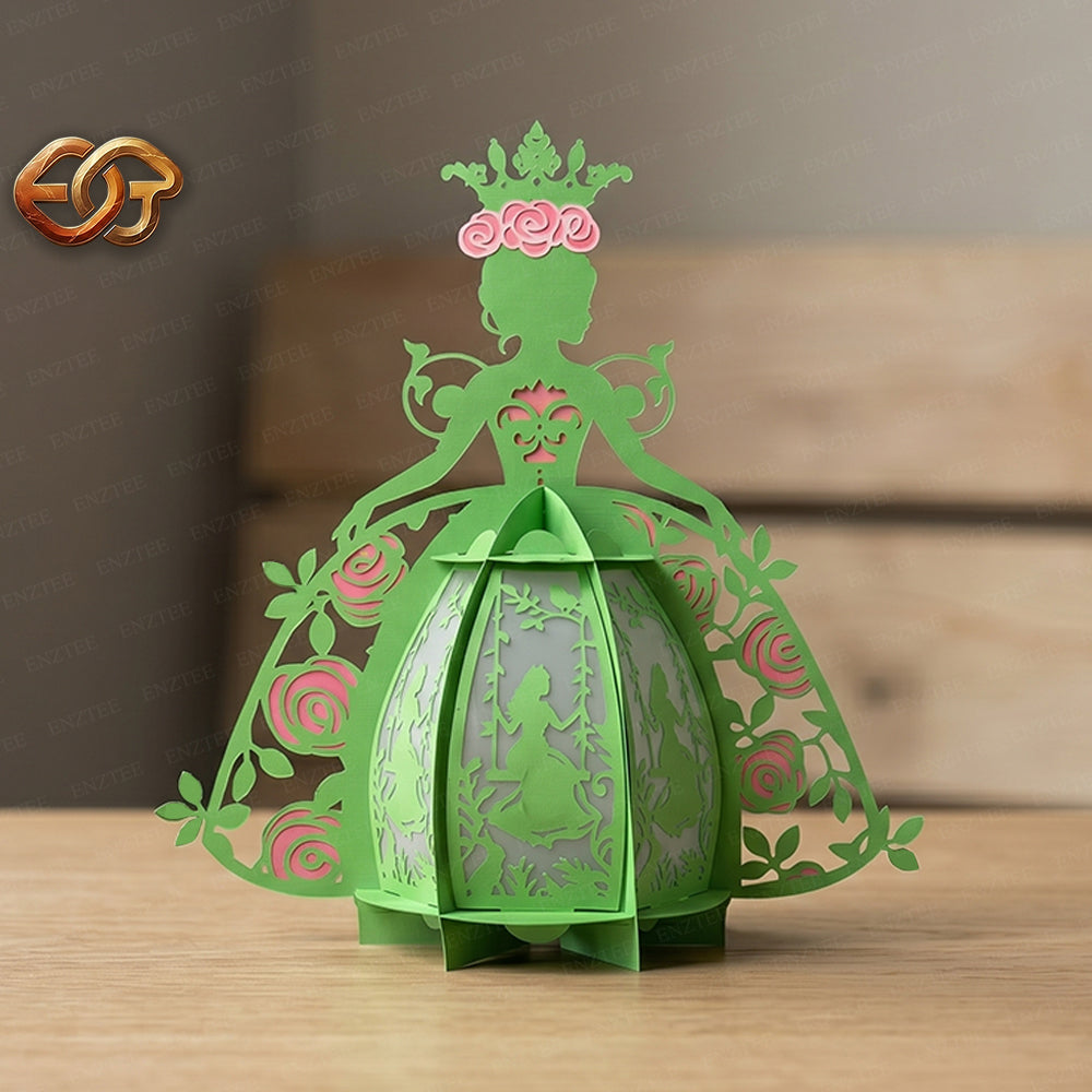 Floral Princess Paper Lantern SVG – 3D Fairy Tale Night Light Template 3