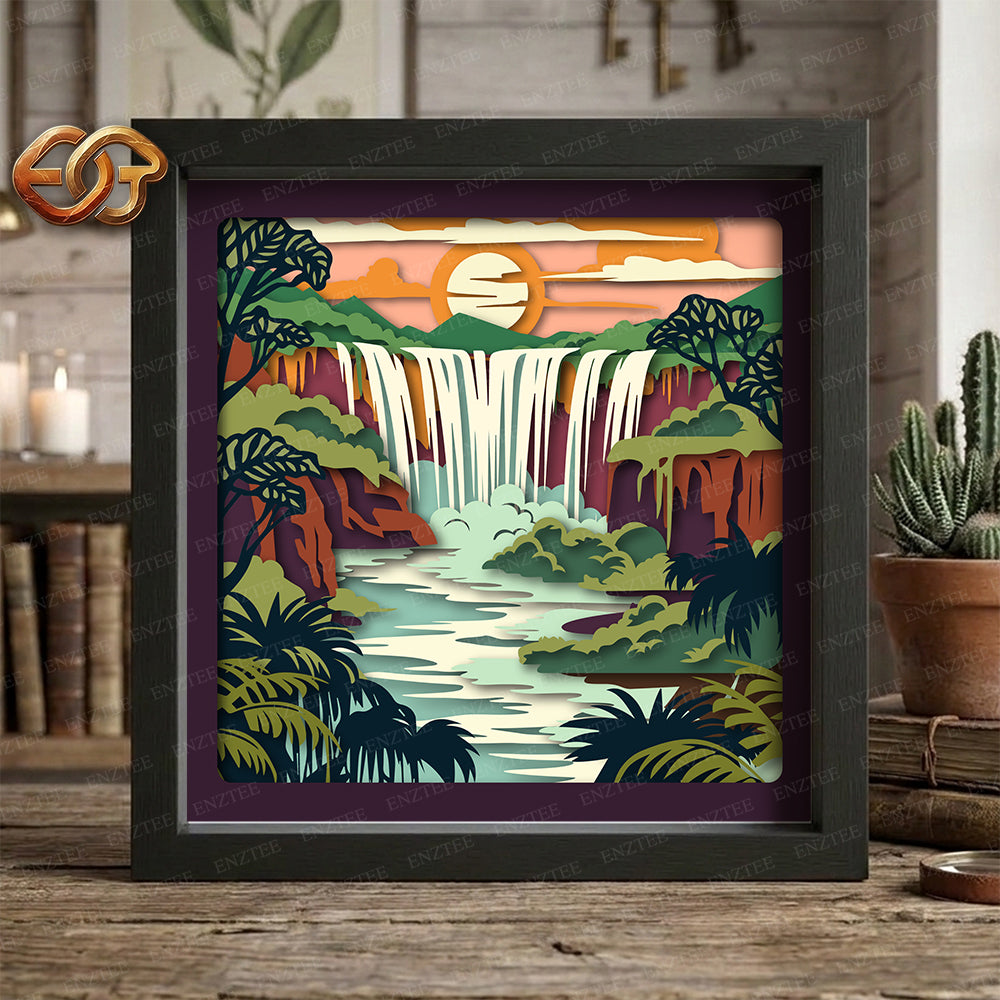 Waterfall Shadow Box SVG for Cricut | 3D Layered SVG Paper Cut Light Box Template