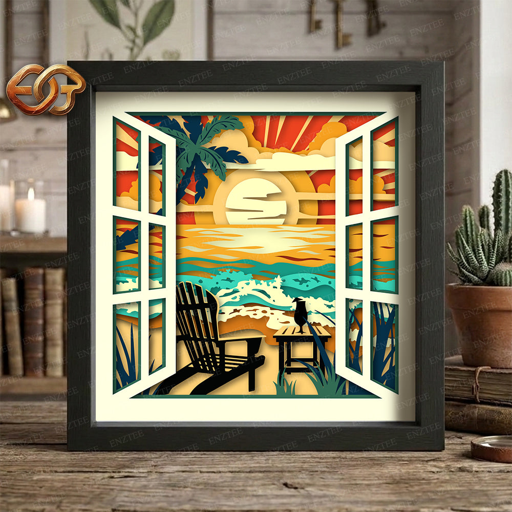 Beach Shadow Box SVG for Cricut | 3D Layered SVG Paper Cut Light Box Template 2