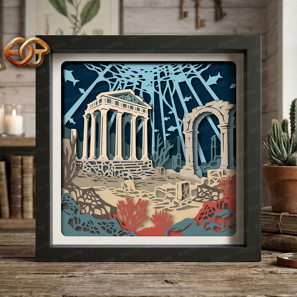 Atlantis Shadow Box SVG for Cricut | 3D Layered SVG Paper Cut Light Box Template