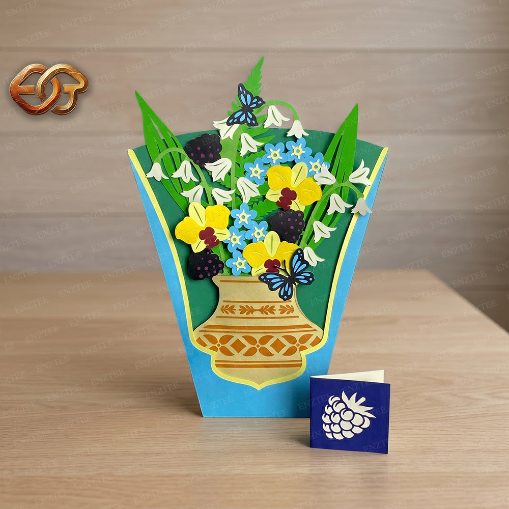 Floral Garden Pop-up Vase SVG – 3D Layered Flower Vase Paper Craft Template for Cricut 2