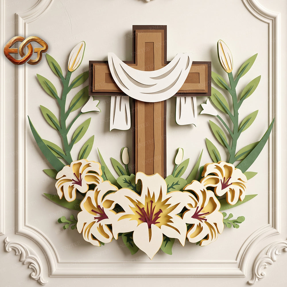 Floral Cross 3D Layered SVG | Christmas Paper Cut File