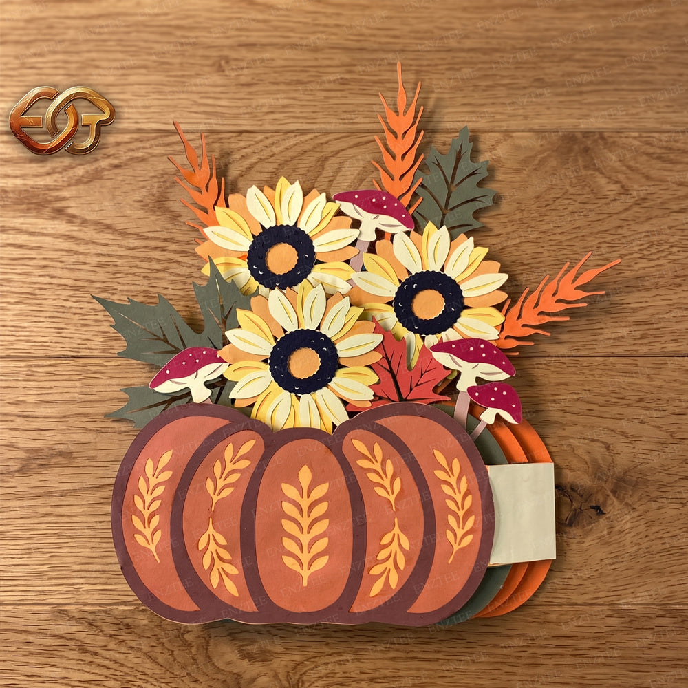 Flower Pop-Up Pumpkin Basket SVG - 3D Layered Fall & Halloween Paper Craft Template for Cricut 2