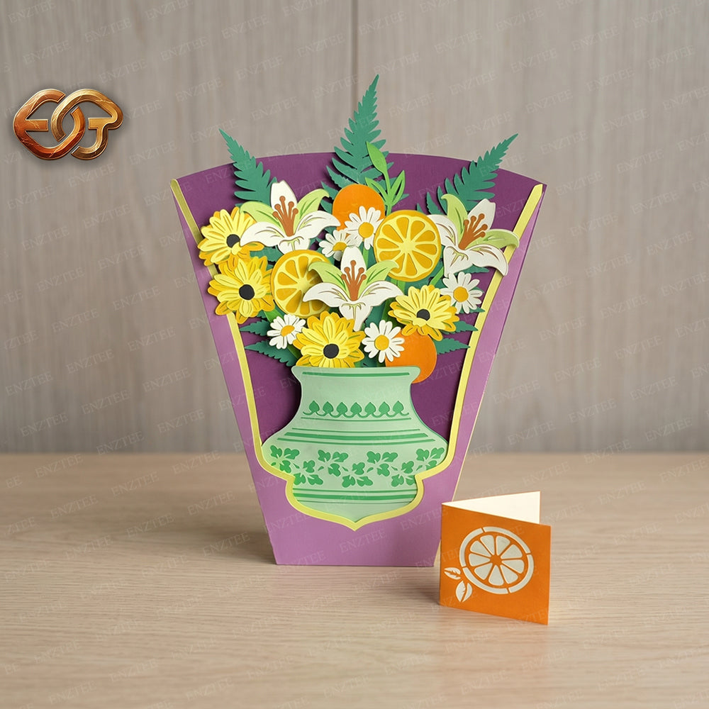 Floral Garden Pop-up Vase SVG – 3D Layered Flower Vase Paper Craft Template for Cricut 3