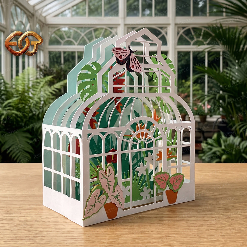 Greenhouse Garden Pop-Up Card SVG – 3D Tropical Plant Paper Craft Template 1