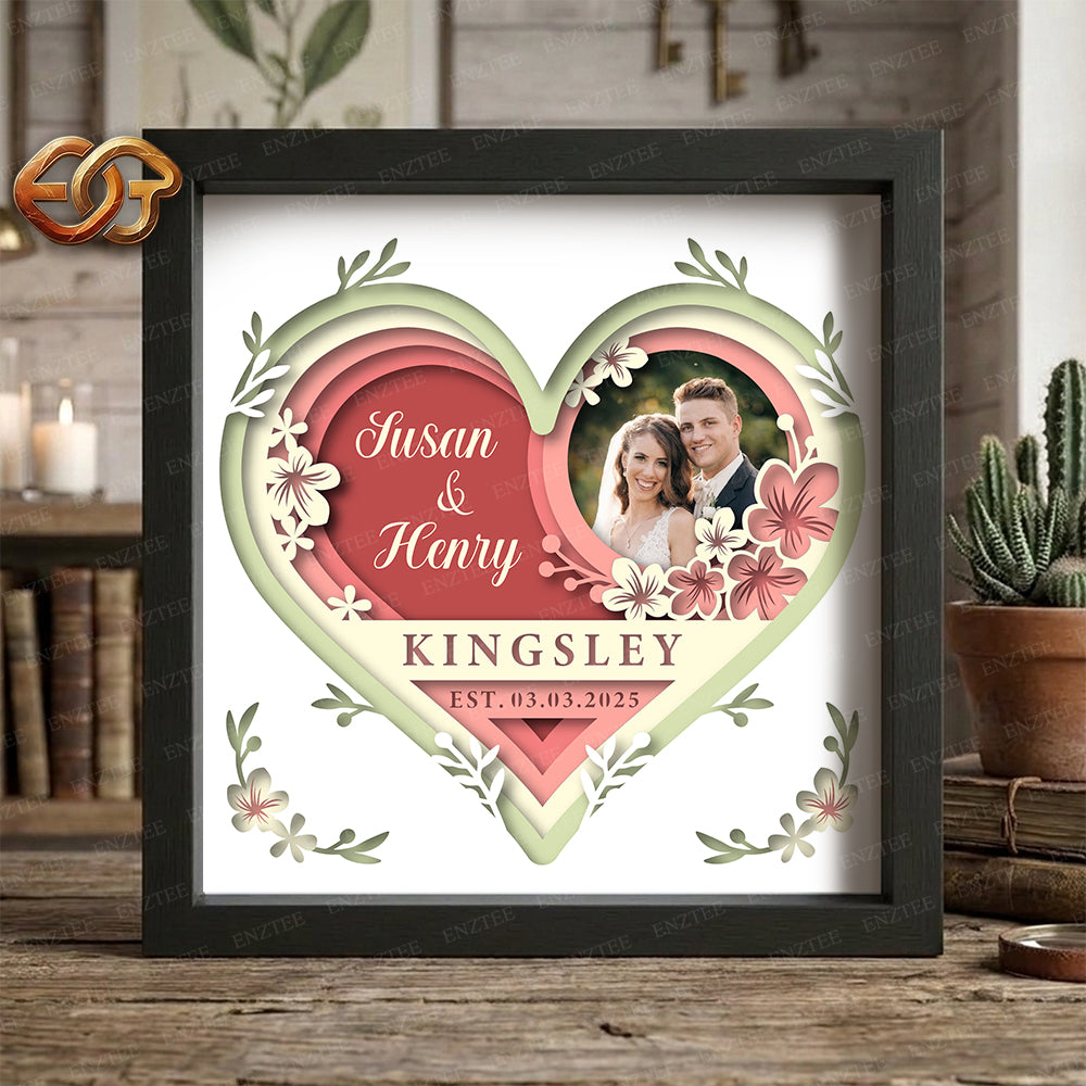 Personalized Wedding Heart Shadow Box SVG for Cricut | 3D Layered SVG Paper Cut Light Box Template