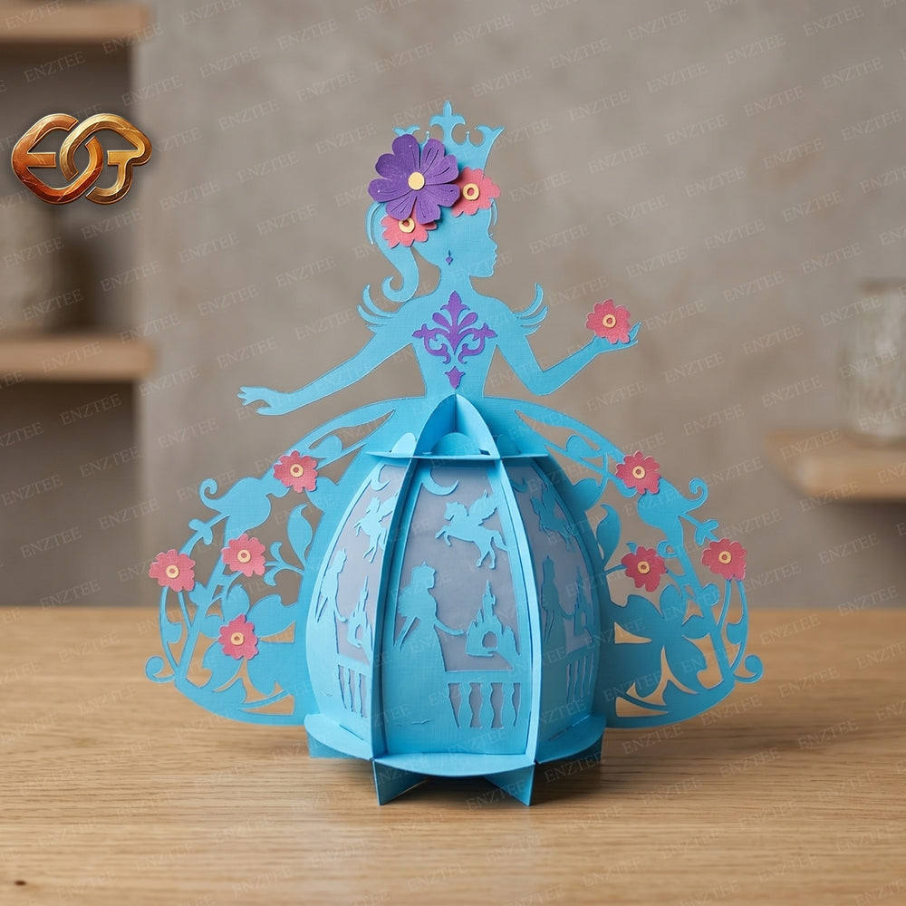 Floral Princess Paper Lantern SVG – 3D Fairy Tale Night Light Template 2