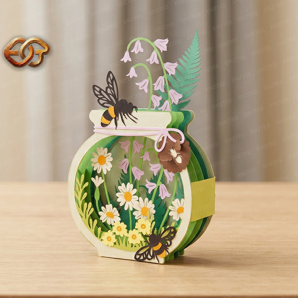 Floral Garden Pop-up Jar SVG – 3D Layered Flower Jar Paper Craft Template for Cricut 1