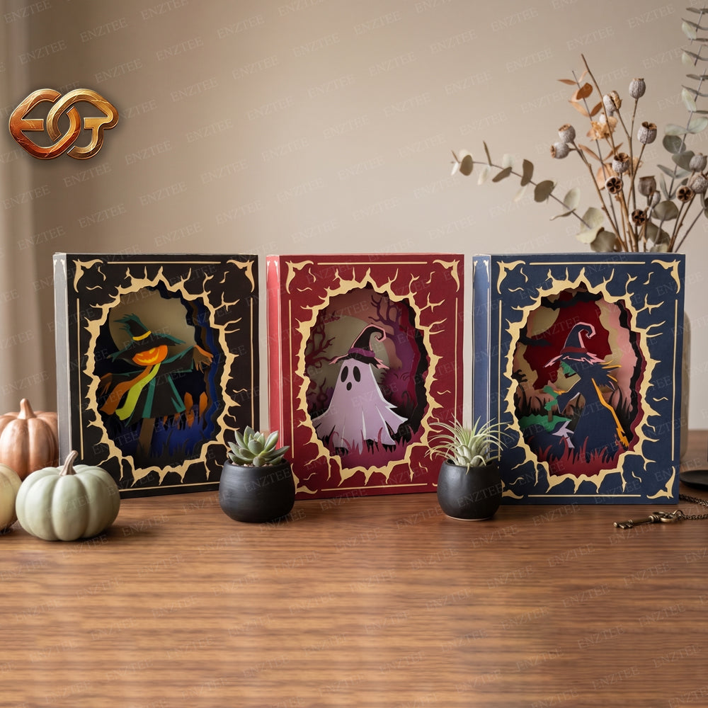 Combo 3 Halloween Pop-up Book SVG - 3D Layered Halloween Paper Craft Template for Cricut