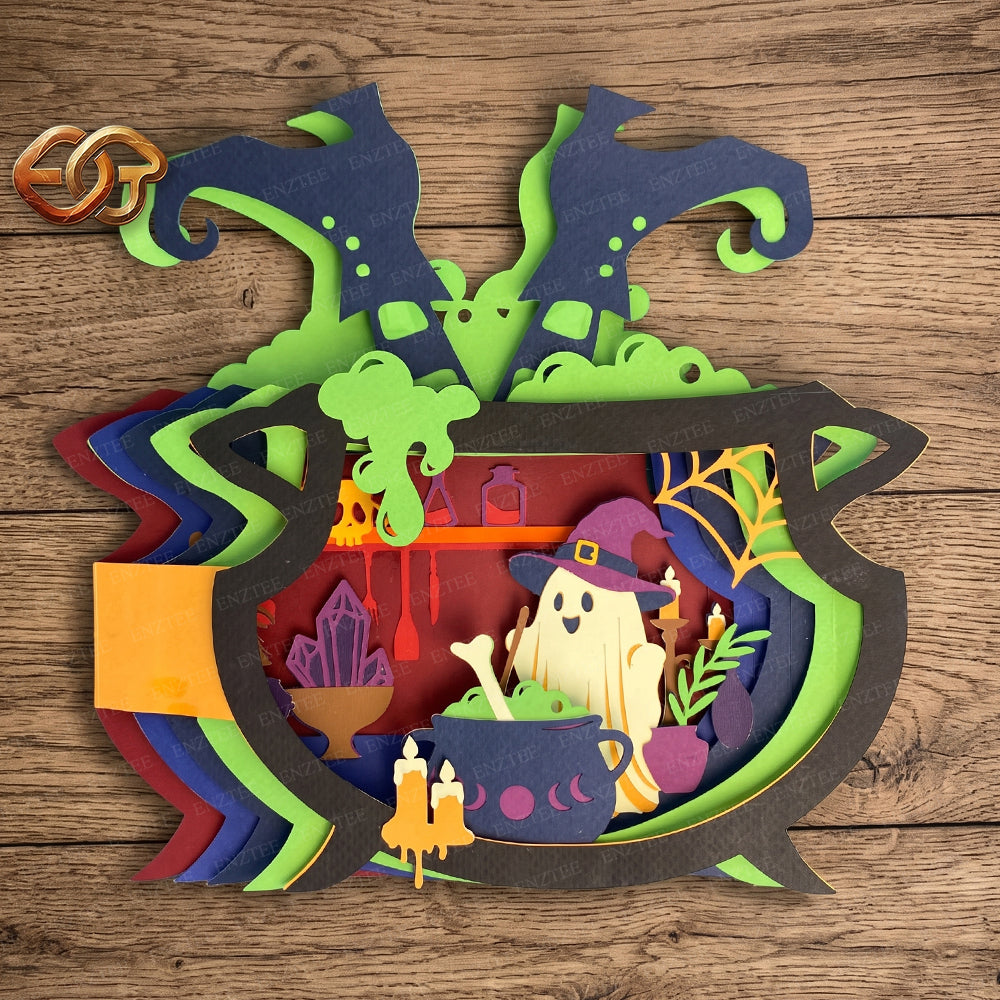 Halloween Boo Pop-up Claudron SVG - 3D Layered Halloween Paper Craft Template for Cricut 1