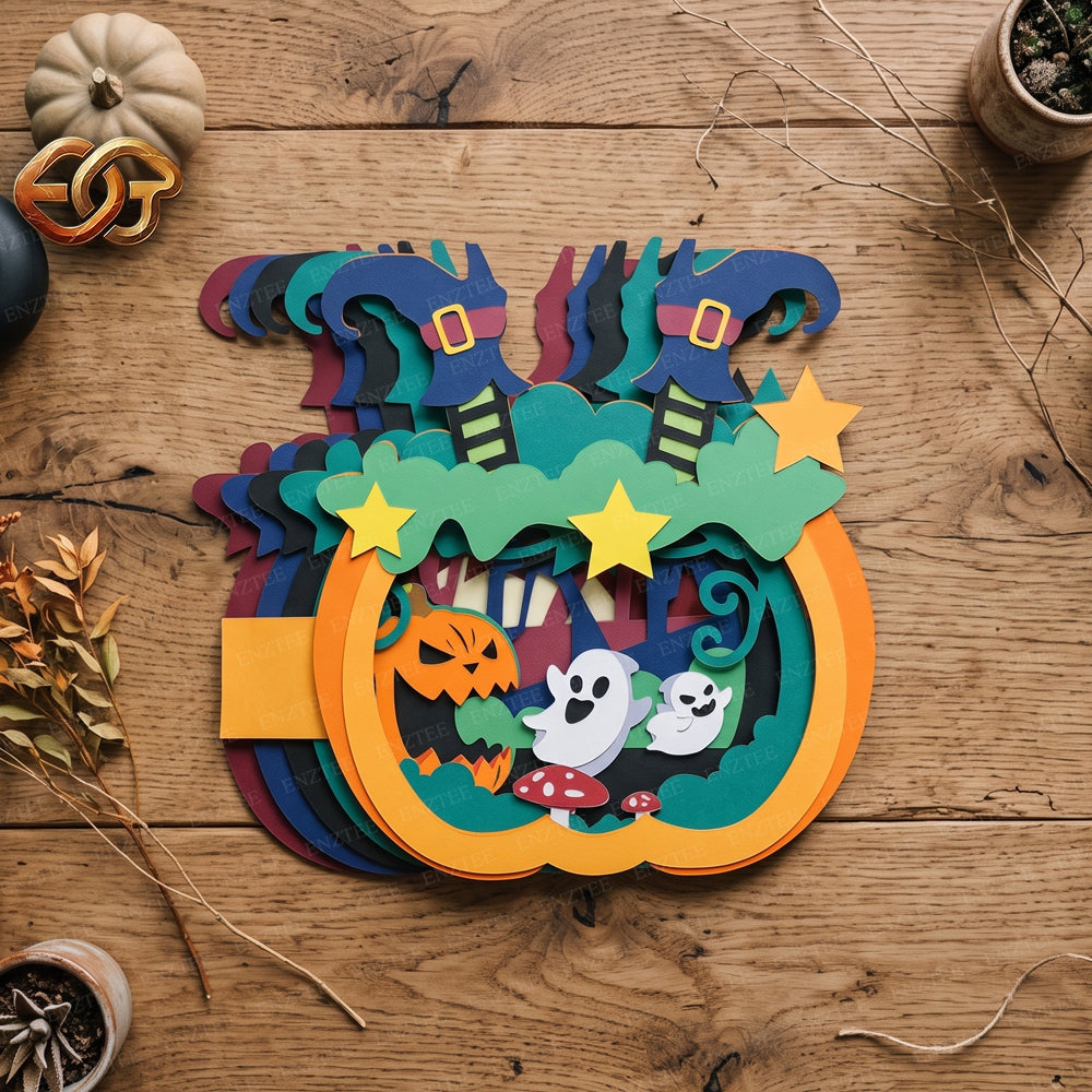 Boo Halloween Pop-up Pumpkin SVG - 3D Layered Halloween Paper Craft Template for Cricut