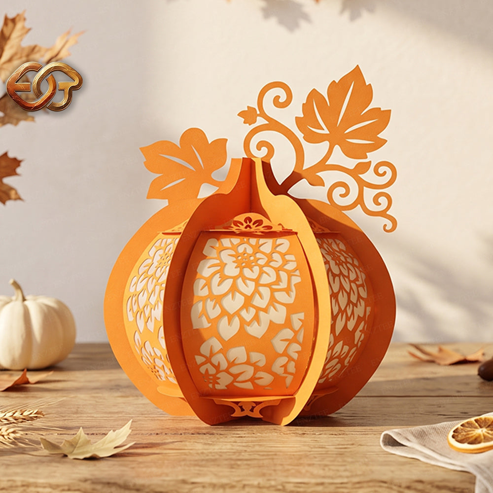 Pumpkin Paper Lantern SVG - 3D Fall Season Night Light Template 1
