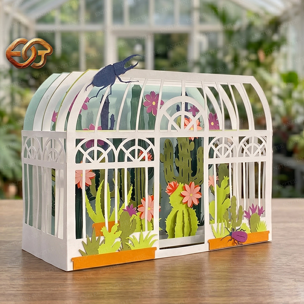 SVG Thiệp Pop-Up Vườn Nhà Kính - Mẫu Giấy Thủ Công Cây Nhiệt Đới 3D 3