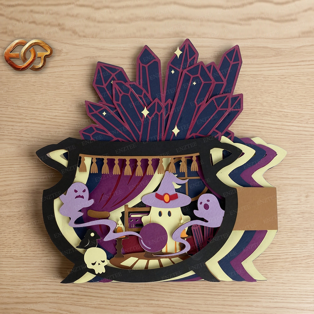 Halloween Boo Pop-up Claudron SVG - 3D Layered Halloween Paper Craft Template for Cricut 2
