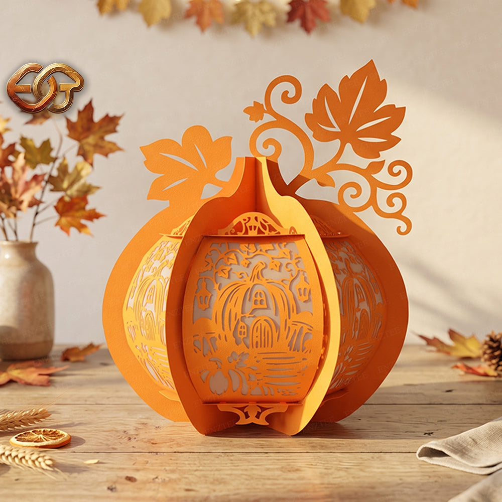 Pumpkin Paper Lantern SVG - 3D Fall Season Night Light Template 2