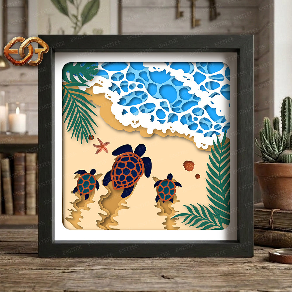 Turtle Shadow Box SVG for Cricut | 3D Layered SVG Paper Cut Light Box Template