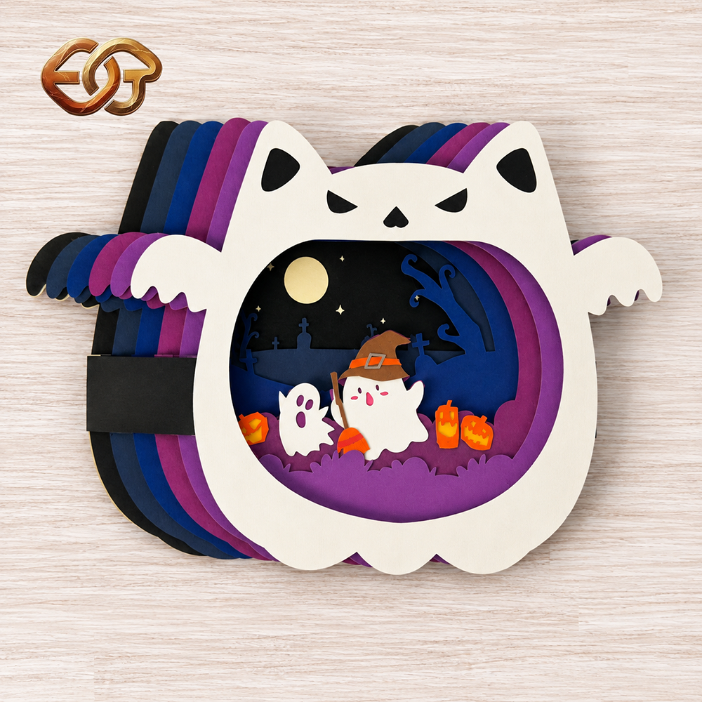 Spooky Cat Pop-up SVG - 3D Layered Halloween Paper Craft Template for Cricut 2