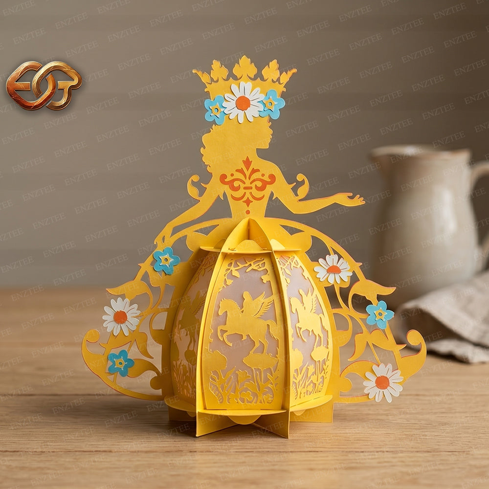 Floral Princess Paper Lantern SVG – 3D Fairy Tale Night Light Template 1
