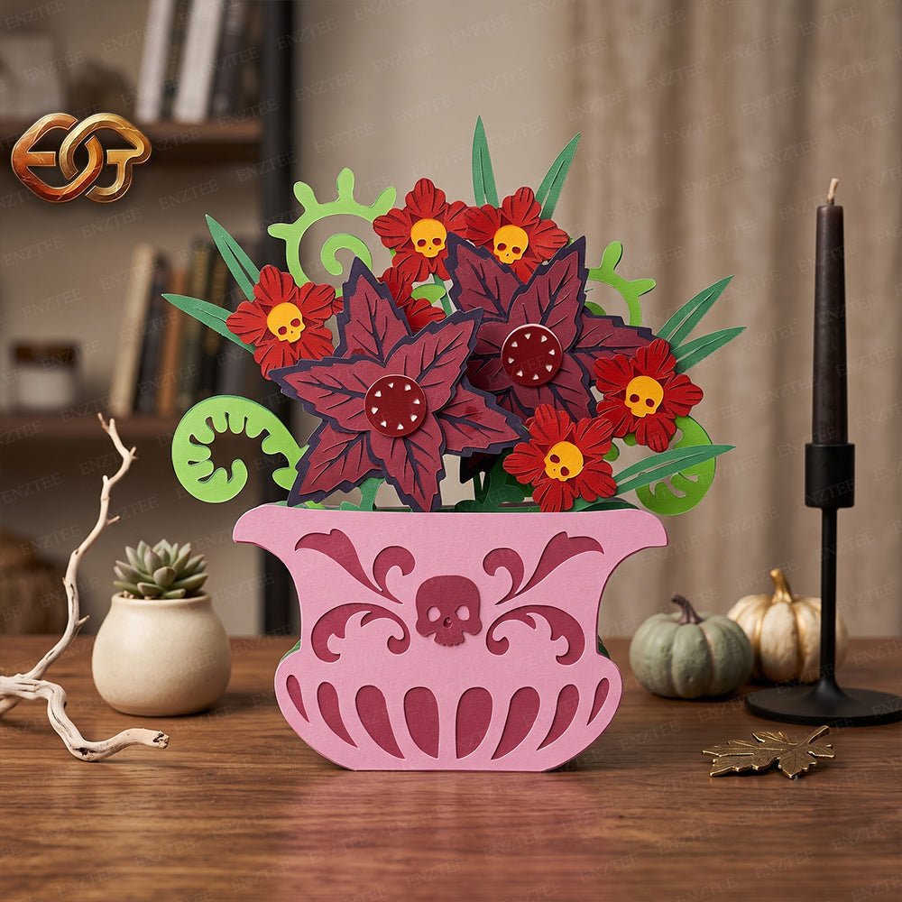 Halloween Plant Pop-up Pot SVG - 3D Layered Halloween Paper Craft Template for Cricut 2