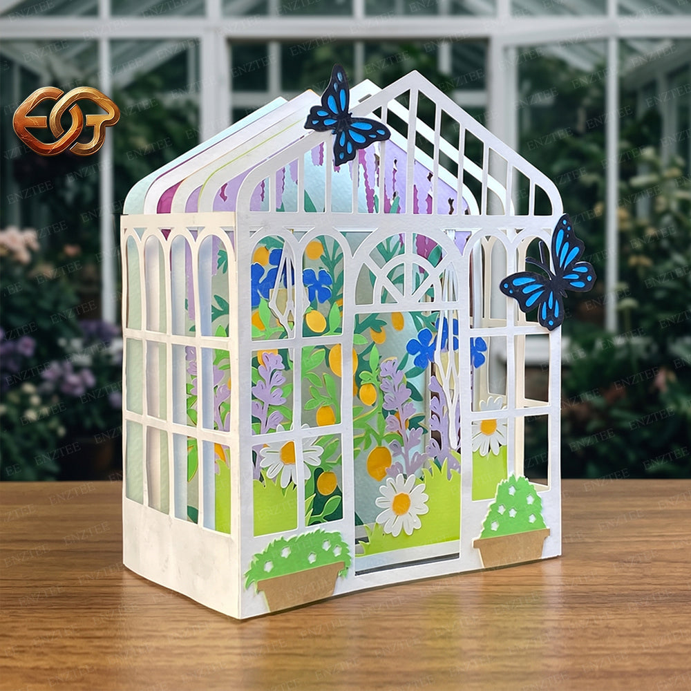 SVG Thẻ Pop-Up Vườn Nhà Kính - Mẫu Giấy Thủ Công Cây Nhiệt Đới 3D 2