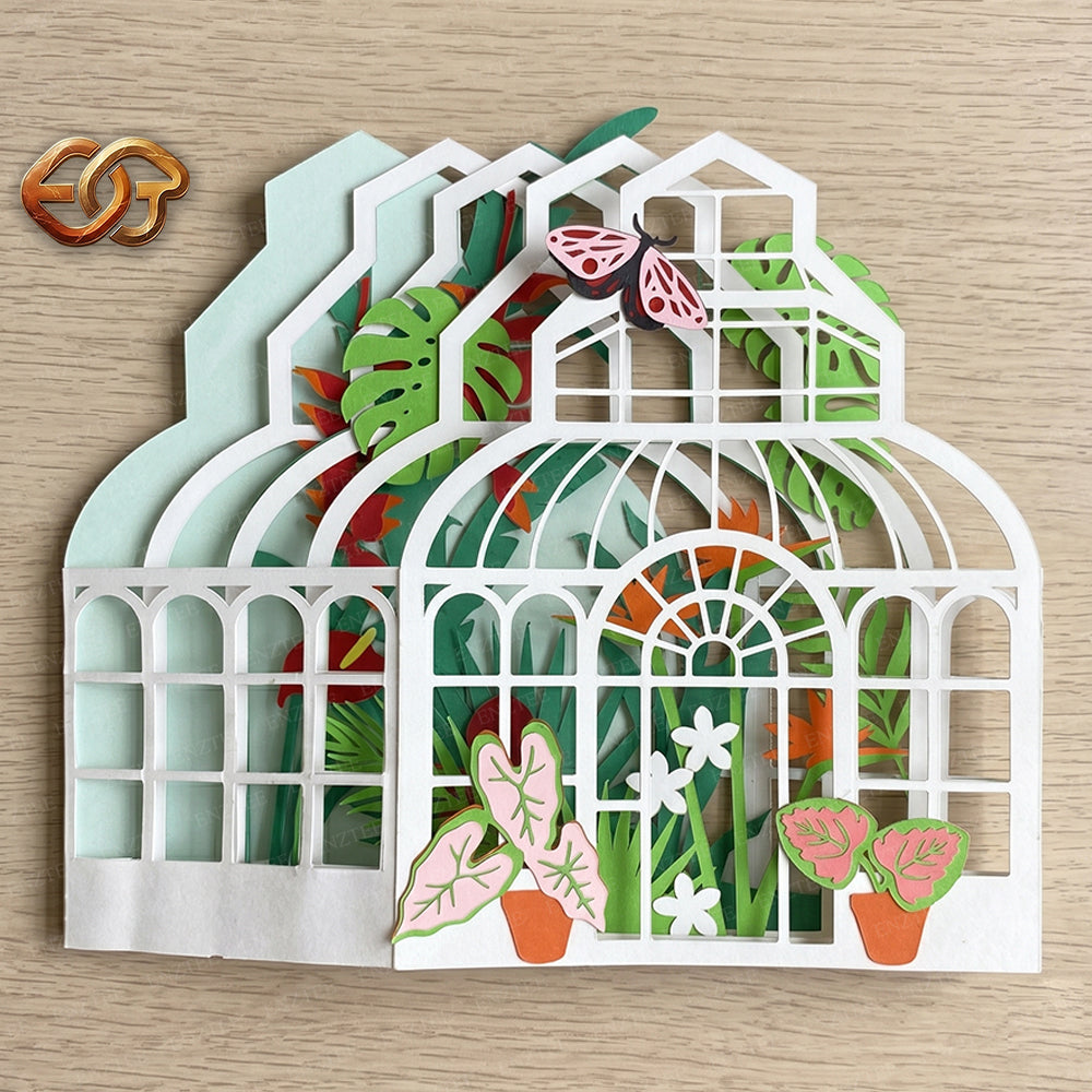 Greenhouse Garden Pop-Up Card SVG – 3D Tropical Plant Paper Craft Template 1