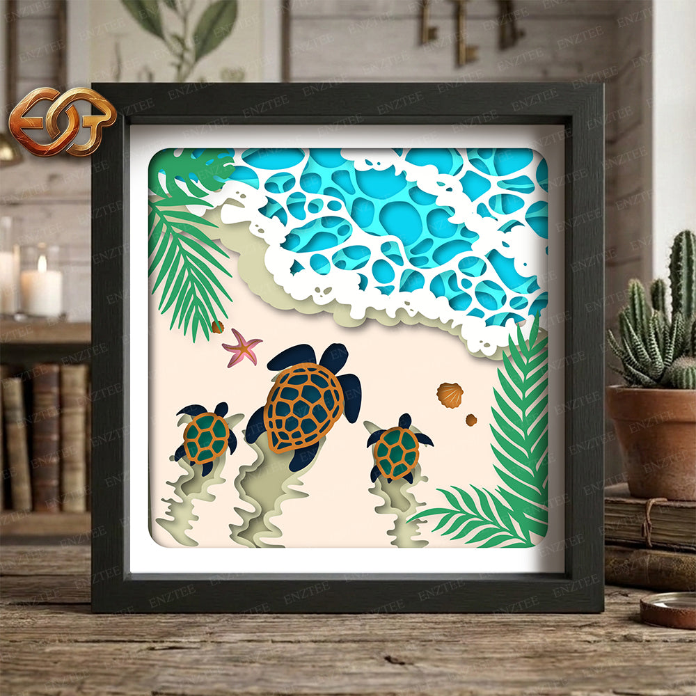 Turtle Shadow Box SVG for Cricut | 3D Layered SVG Paper Cut Light Box Template