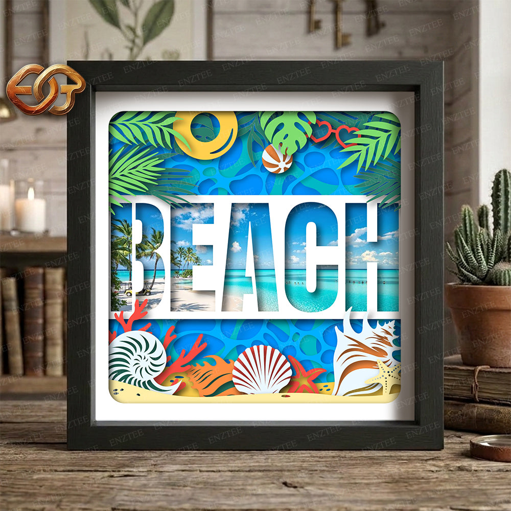 Beach Shadow Box SVG for Cricut | 3D Layered SVG Paper Cut Light Box Template 3