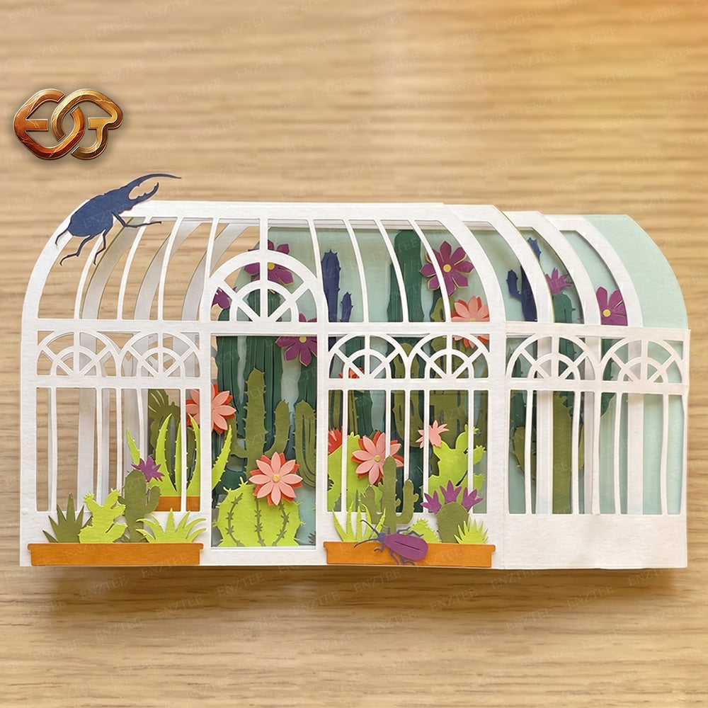 SVG Thiệp Pop-Up Vườn Nhà Kính - Mẫu Giấy Thủ Công Cây Nhiệt Đới 3D 3