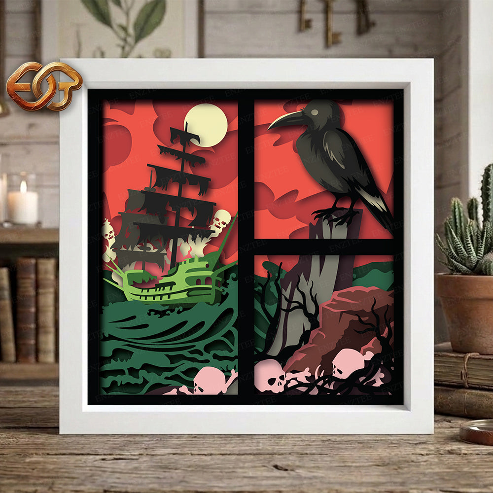 Ghost Ship Shadow Box SVG for Cricut | 3D Layered SVG Paper Cut Light Box Template