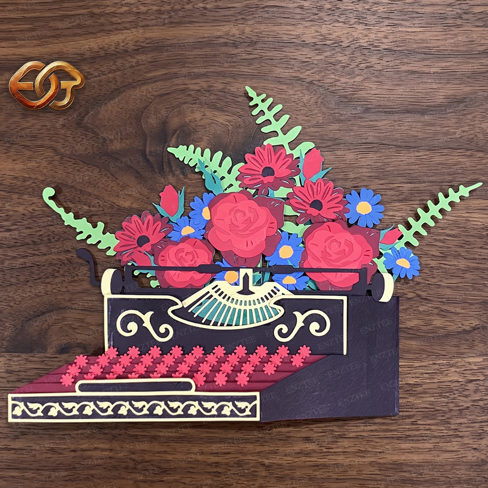 Floral Pop-up Typewriter SVG – 3D Layered Flower Typewriter Paper Craft Template for Cricut 1