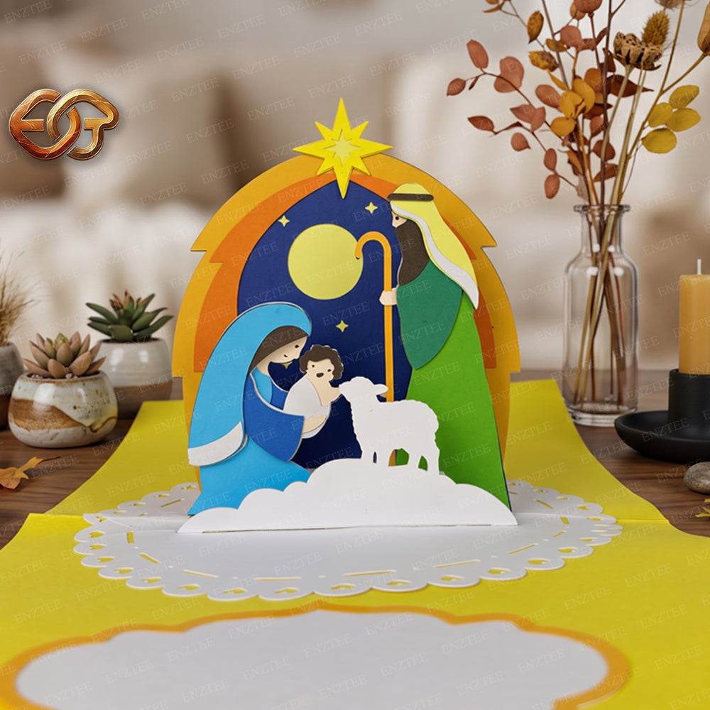 Combo 3 Nativity Scene Pop-up Card SVG - 3D Layered Christmas Paper Craft Template for Cricut
