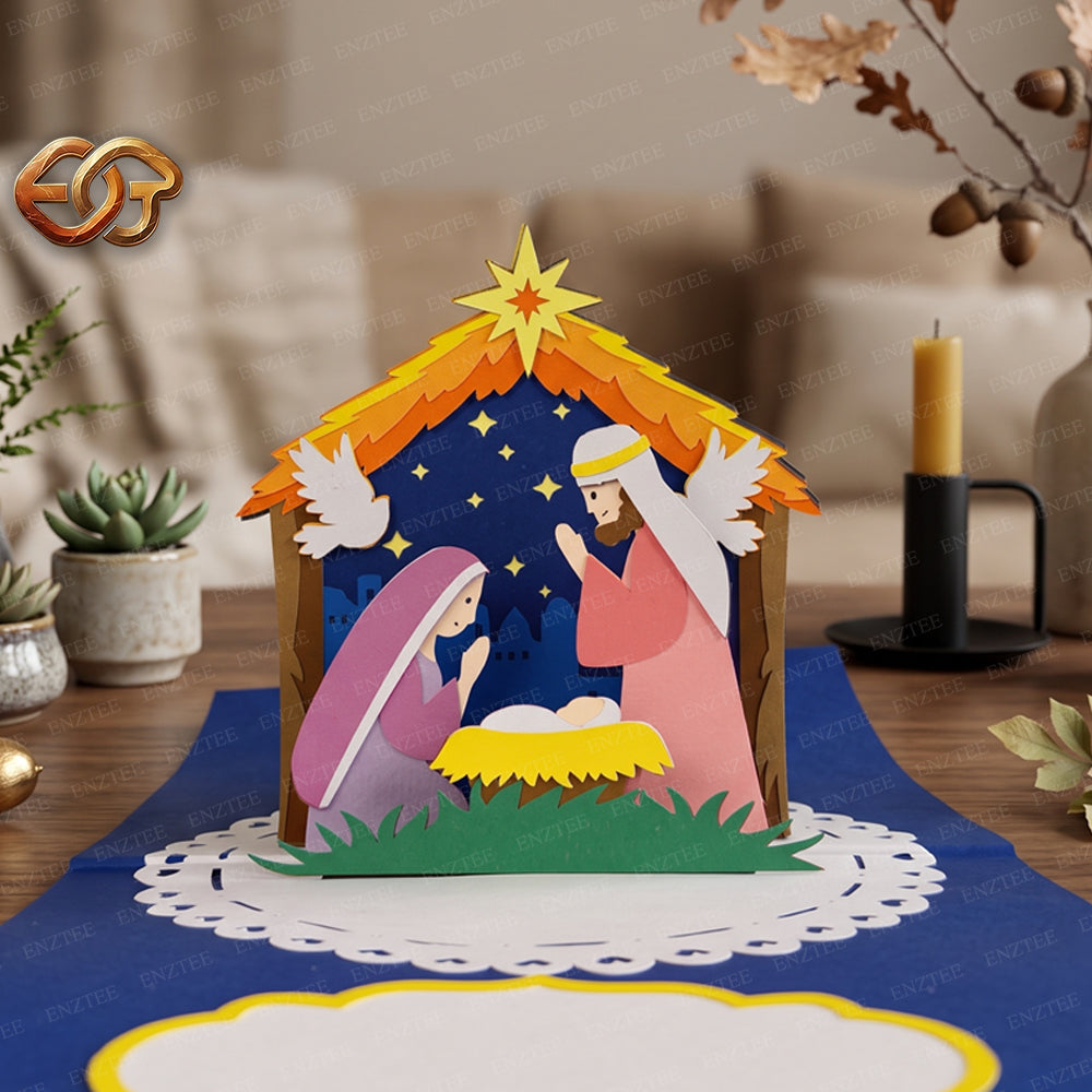 Combo 3 Nativity Scene Pop-up Card SVG - 3D Layered Christmas Paper Craft Template for Cricut