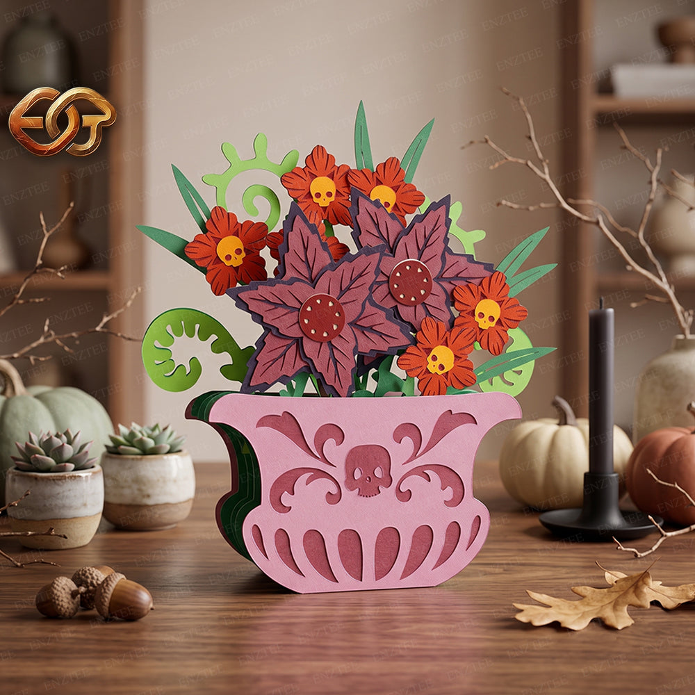 Halloween Plant Pop-up Pot SVG - 3D Layered Halloween Paper Craft Template for Cricut 2