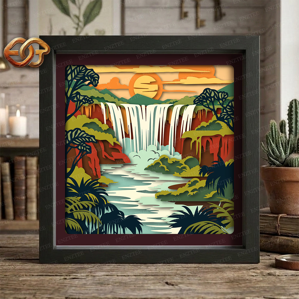 Waterfall Shadow Box SVG for Cricut | 3D Layered SVG Paper Cut Light Box Template