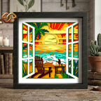 Beach Shadow Box SVG for Cricut | 3D Layered SVG Paper Cut Light Box Template 2