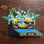Floral Pop-up Typewriter SVG – 3D Layered Flower Typewriter Paper Craft Template for Cricut 3