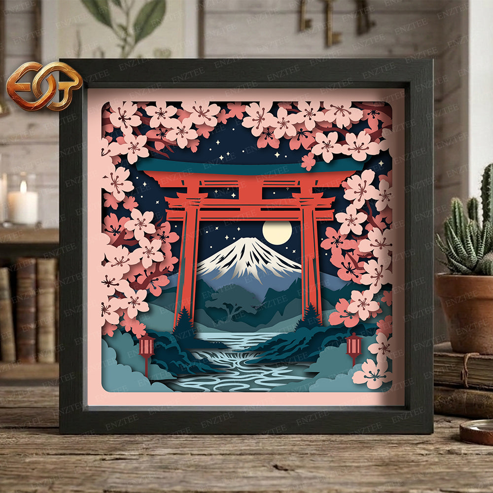 Torii Gate Shadow Box SVG for Cricut | 3D Layered SVG Paper Cut Light Box Template